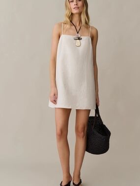 Few Moda Women’s Cream Spaghetti Strap Linen Shift Dress